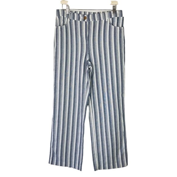 Chico’s Linen Stripe Straight Pants In Indigo Size 1 Medium NWT - Picture 1 of 9